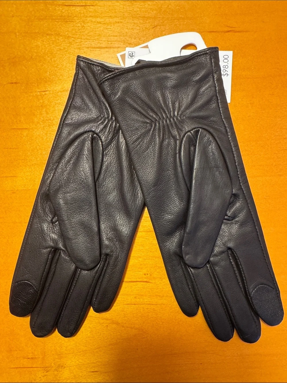 MICHAEL Michael Kors Black Leather Gloves with Gold Studs